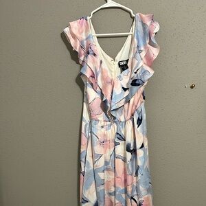 DKNY Women's Maxi Dress - Pink and Blue Floral. Size 12.
